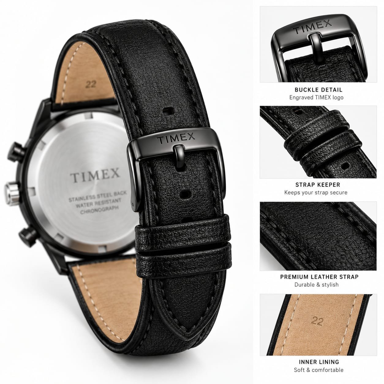 Timevex Black Chronograph Watch for Men - Image 6