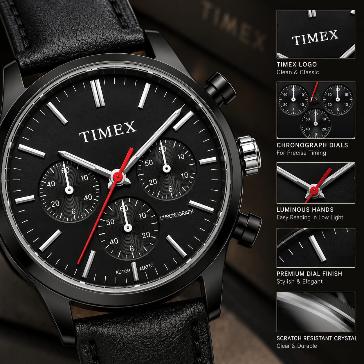 Timevex Black Chronograph Watch for Men - Image 7