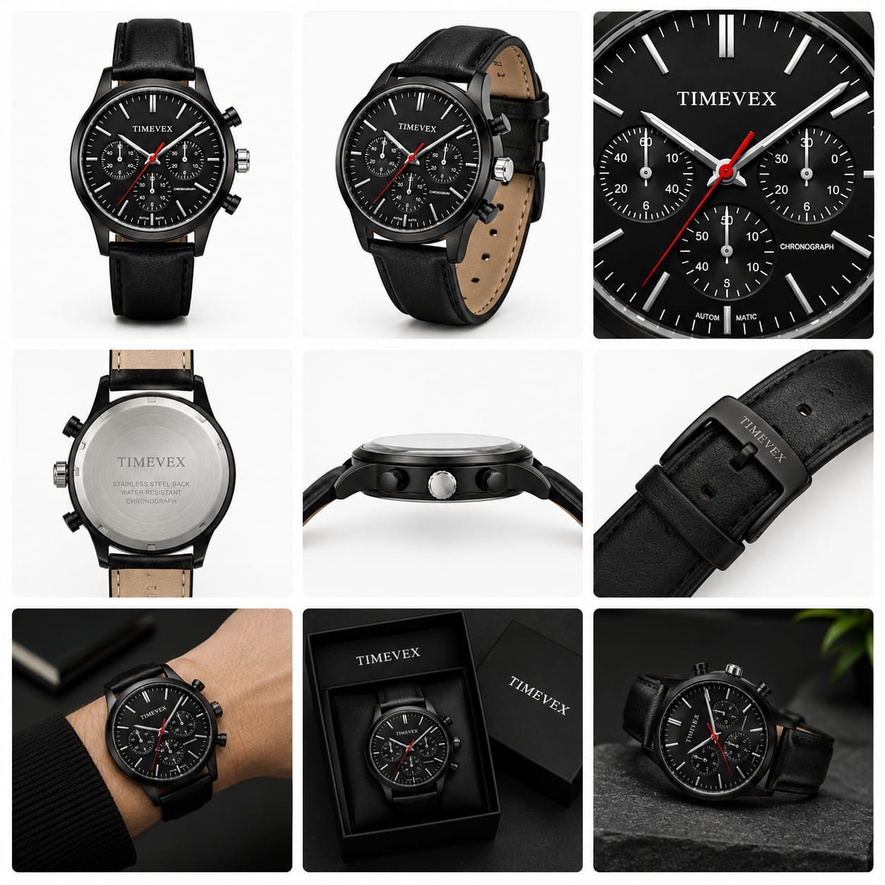 Timevex Black Chronograph Watch for Men - Image 2