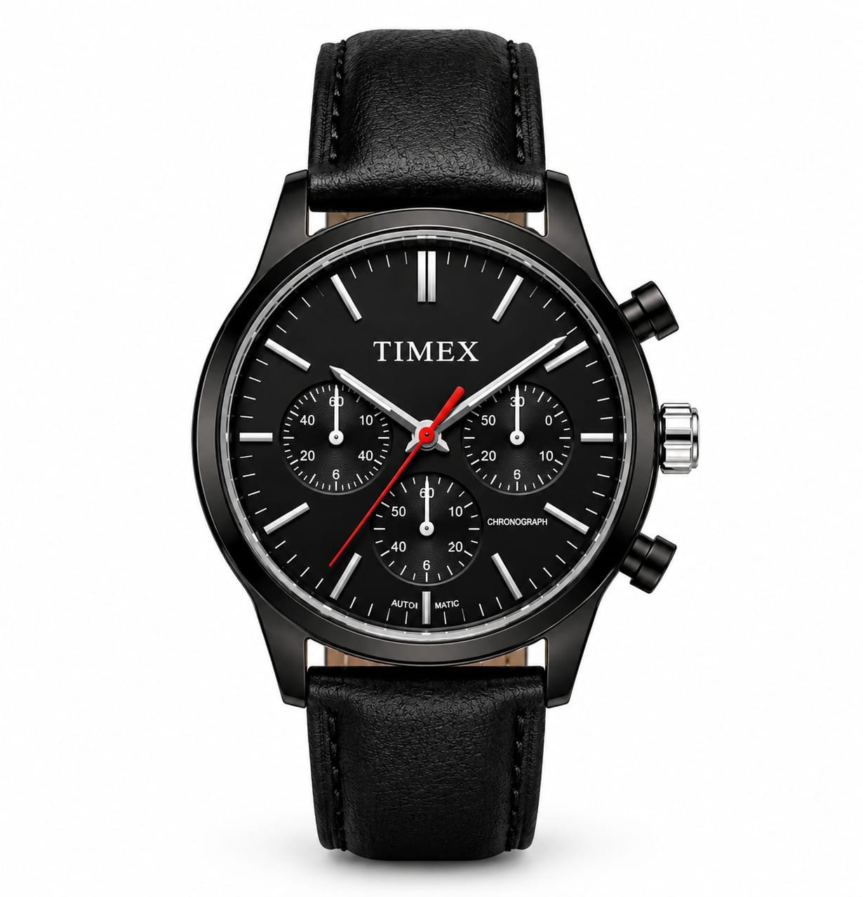 Timevex Black Chronograph Watch | Leather Strap