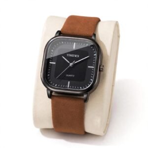 *TIMEVEX Square Dial Brown Suede Strap Quartz Unisex Watch*